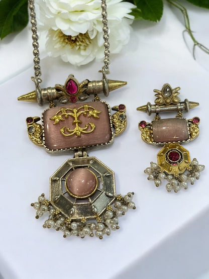 PINK SWETA GERMAN SILVER JEWELLERY SET