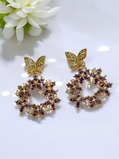 PURPLE DIAMOND BUTTERFLY GAVINE EARRINGS