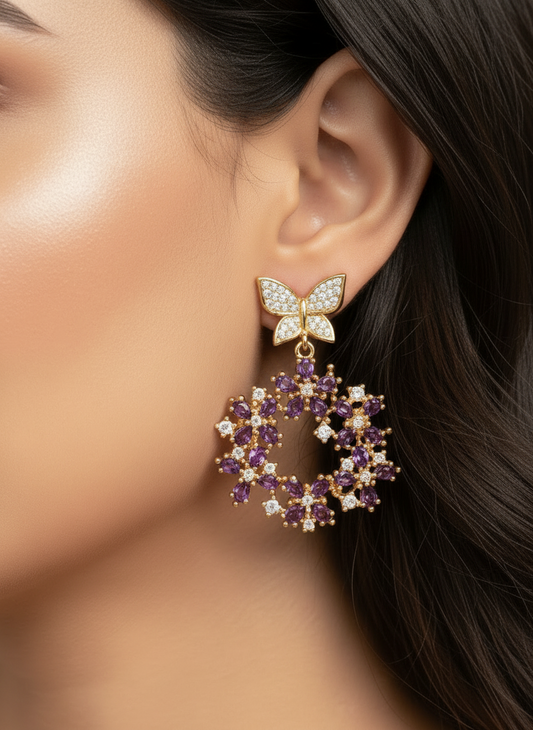 PURPLE DIAMOND BUTTERFLY GAVINE EARRINGS