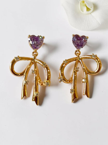 PURPLE HEART BOW VERIE EARRINGS