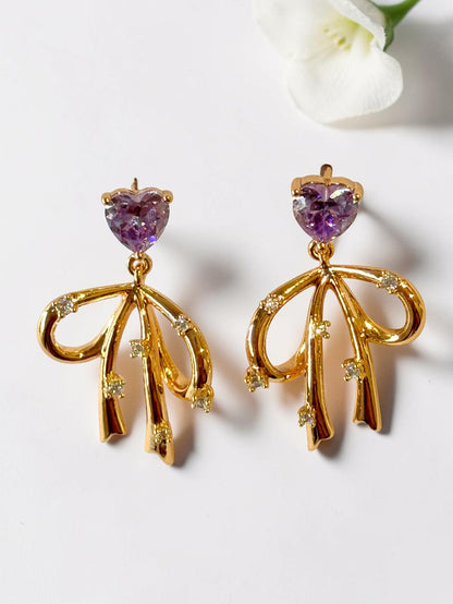 PURPLE HEART BOW VERIE EARRINGS