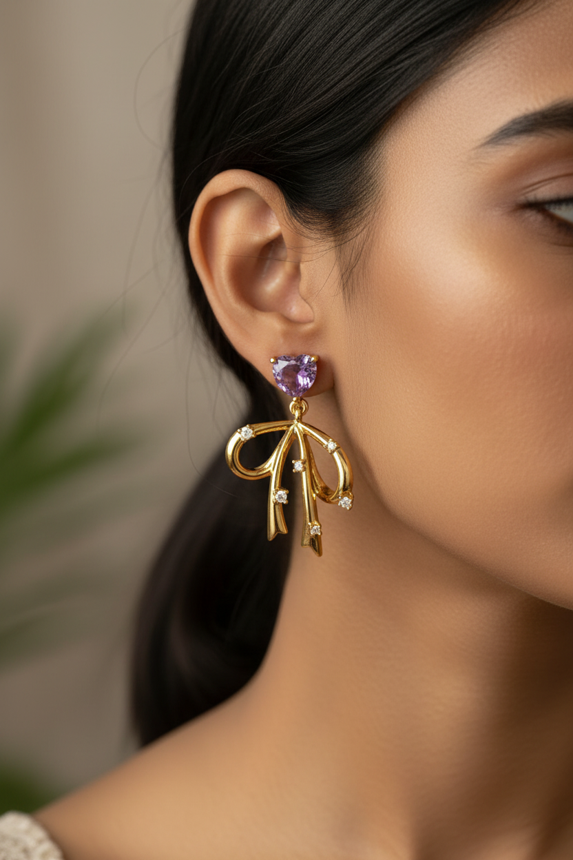 PURPLE HEART BOW VERIE EARRINGS