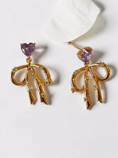PURPLE HEART BOW VERIE EARRINGS