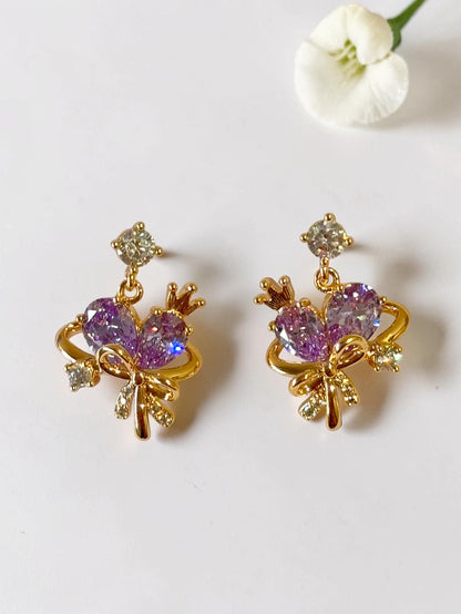 PURPLE STONE BOW AARA EARRINGS