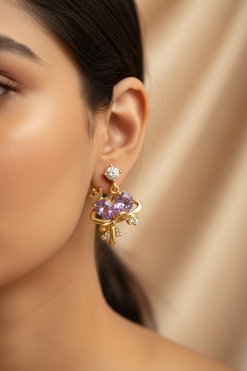 PURPLE STONE BOW AARA EARRINGS