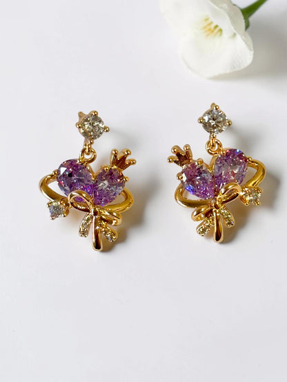 PURPLE STONE BOW AARA EARRINGS