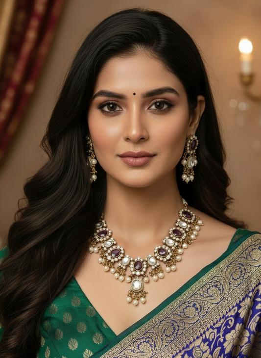 PURPLE AND WHITE KRISHNAVI JEWELLERY SET