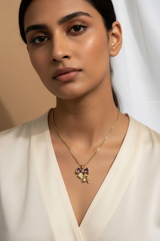 PURPLE DIAMOND BOW STAR ROSALIEN NECKLACE