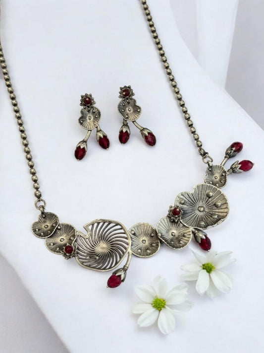 RED AISHA GERMAN SILVER JEWELLERY SET