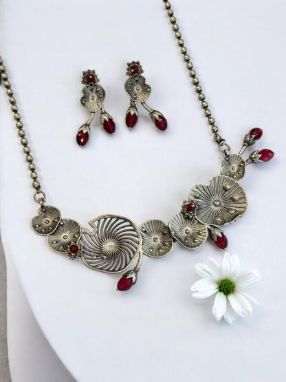 RED AISHA GERMAN SILVER JEWELLERY SET