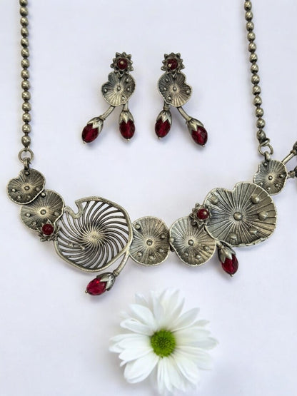 RED AISHA GERMAN SILVER JEWELLERY SET