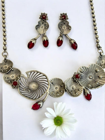RED AISHA GERMAN SILVER JEWELLERY SET