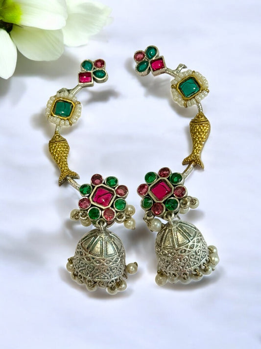 RED GREEN ZHUHI GERMAN SILVER EAR CUFF