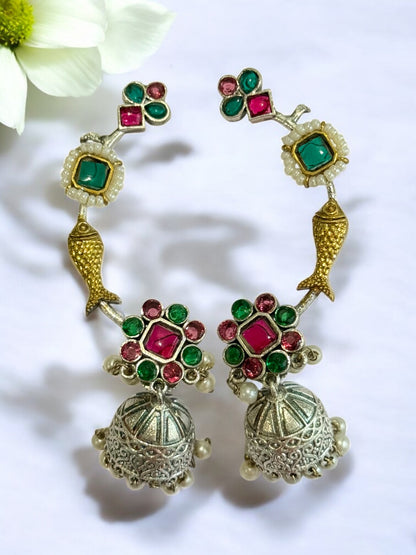 RED GREEN ZHUHI GERMAN SILVER EAR CUFF