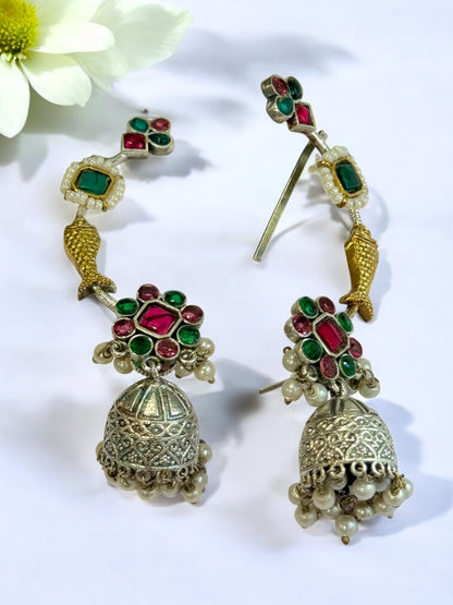 RED GREEN ZHUHI GERMAN SILVER EAR CUFF