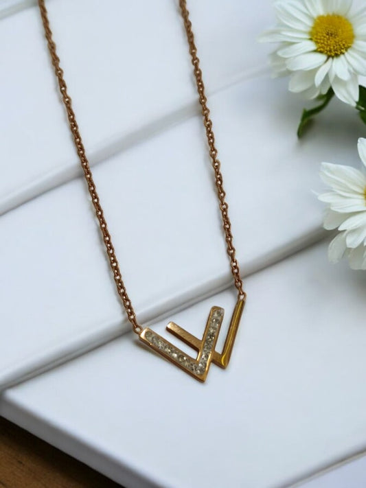 ROSE GOLD CHAIN WITH SHINY DIAMOND W SHAPE PENDENT