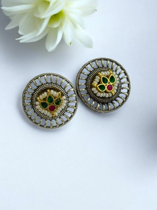 ROUND IVONA GERMAN SILVER EARRINGS