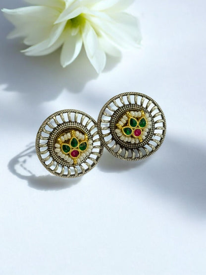 ROUND IVONA GERMAN SILVER EARRINGS