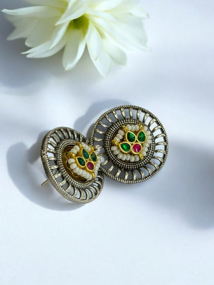 ROUND IVONA GERMAN SILVER EARRINGS