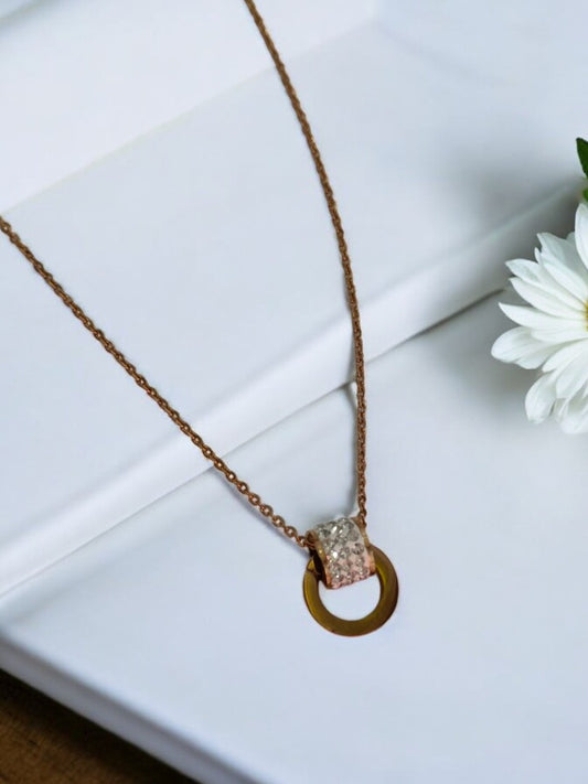 ROSE GOLD CHAIN WITH SHINY DIAMOND ROLL AND HANGED ROUND RING