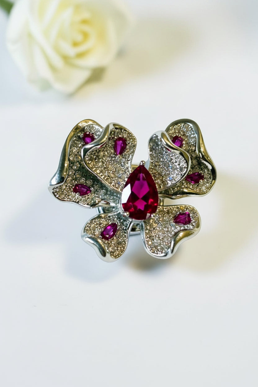 RUBY-PINK FLORAL MISKA BROOCH (MAGNETIC)