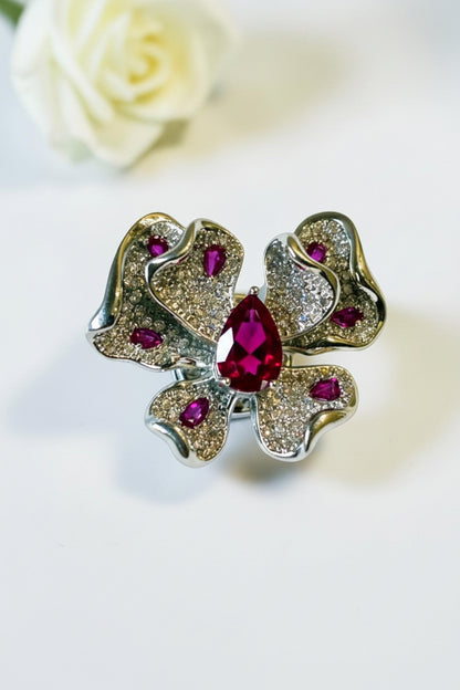 RUBY-PINK FLORAL MISKA BROOCH (MAGNETIC)