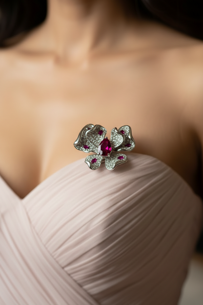 RUBY-PINK FLORAL MISKA BROOCH (MAGNETIC)
