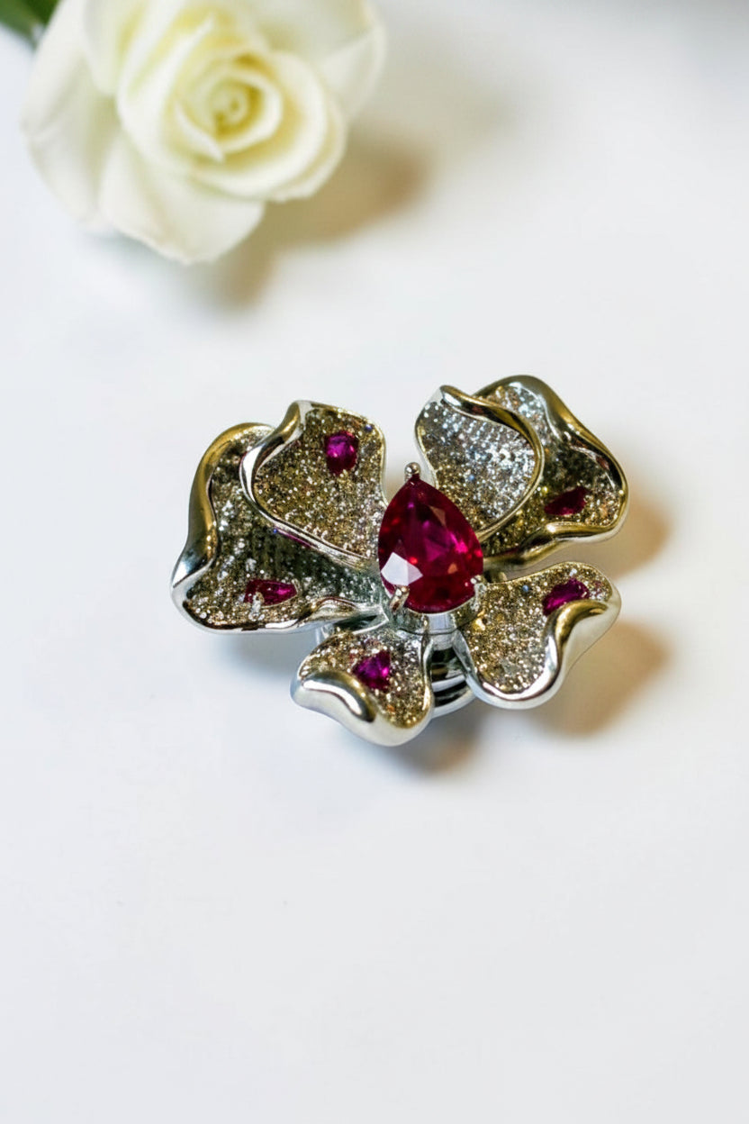 RUBY-PINK FLORAL MISKA BROOCH (MAGNETIC)