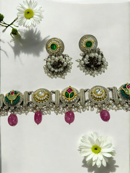 RUBY ARINA GERMAN SILVER JEWELLERY SET