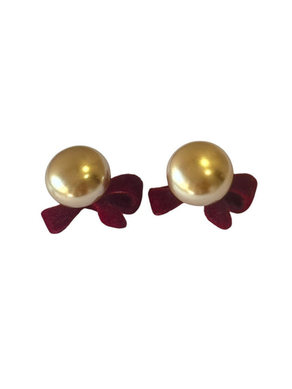 RUBY BOW PEARL EMETEY EARRINGS