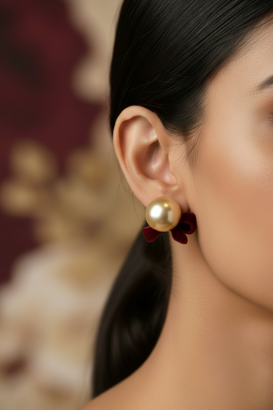 RUBY BOW PEARL EMETEY EARRINGS
