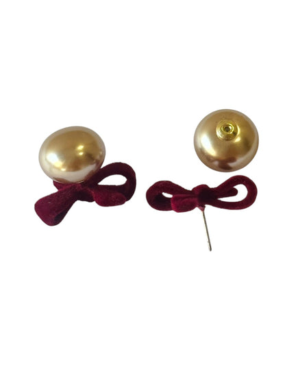 RUBY BOW PEARL EMETEY EARRINGS