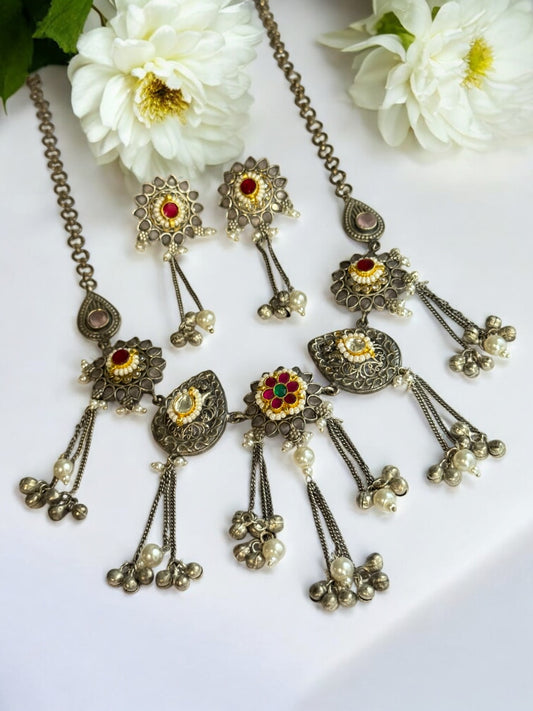RUBY VARUNA GERMAN SILVER JEWELLERY SET
