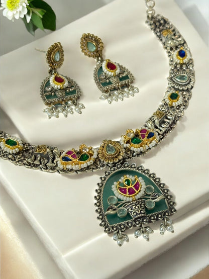 SEA BLUE ALKA GERMAN SILVER JEWELLERY SET