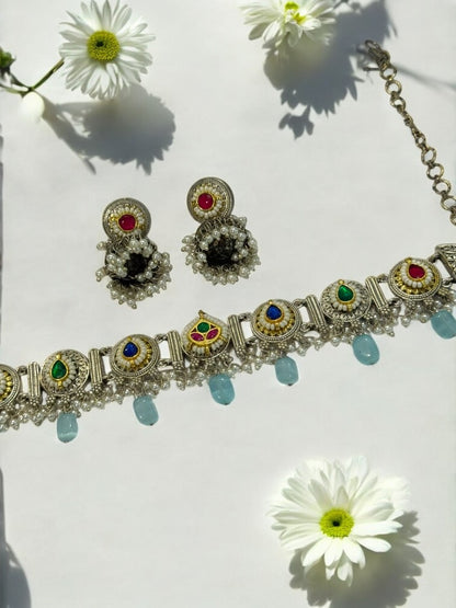 SEA BLUE ARINA GERMAN SILVER JEWELLERY SET