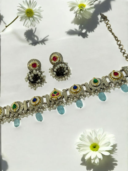 SEA BLUE ARINA GERMAN SILVER JEWELLERY SET