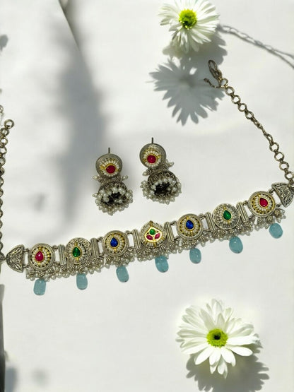 SEA BLUE ARINA GERMAN SILVER JEWELLERY SET