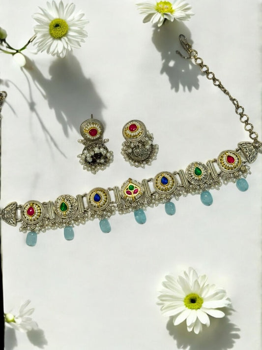 SEA BLUE ARINA GERMAN SILVER JEWELLERY SET