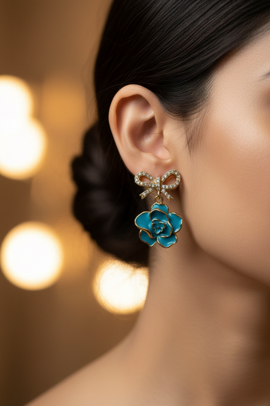 SEA BLUE FLOWER ARCHER EARRINGS