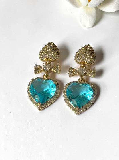 SEA BLUE HEART STONE VICTORIA EARRINGS