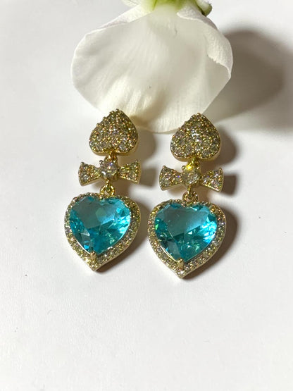 SEA BLUE HEART STONE VICTORIA EARRINGS