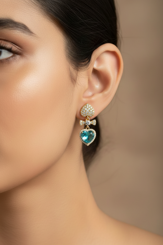 SEA BLUE HEART STONE VICTORIA EARRINGS