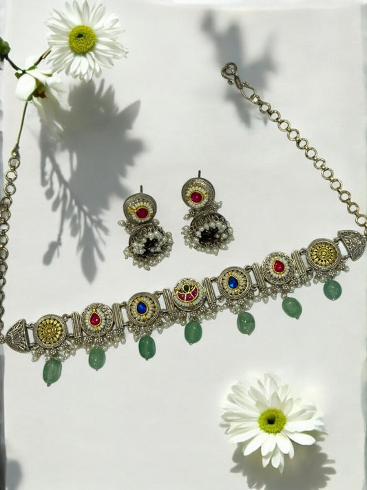 SEA GREEN ARINA GERMAN SILVER JEWELLERY SET
