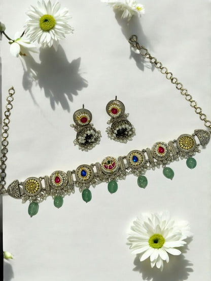 SEA GREEN ARINA GERMAN SILVER JEWELLERY SET