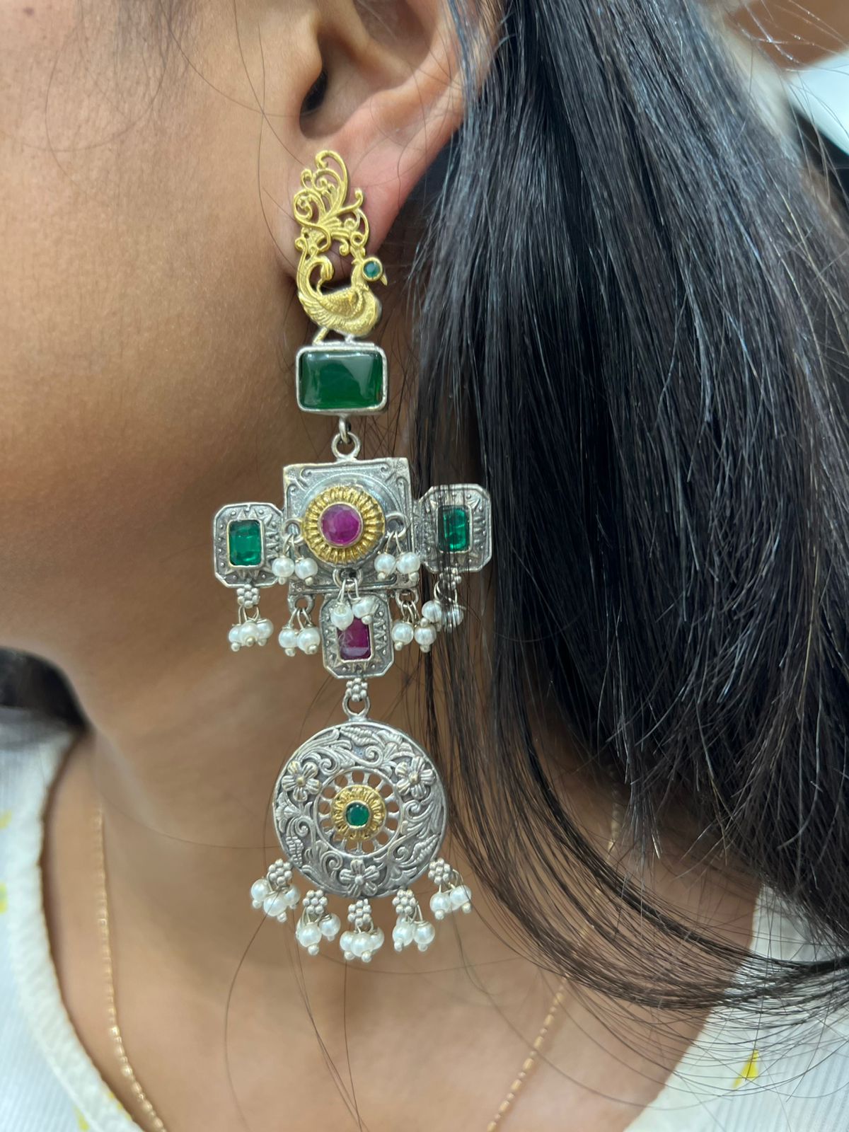 SEA GREEN JOSHIKA GERMAN SILVER EARRINGS