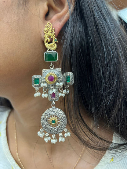 SEA GREEN JOSHIKA GERMAN SILVER EARRINGS