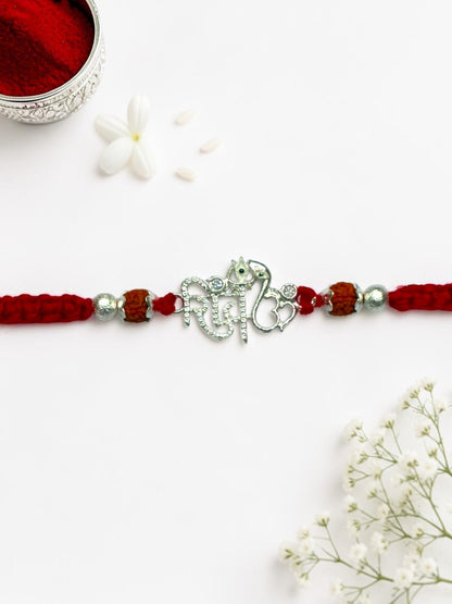 DIAMOND SHIV CHARMS FALGUNI SILVER RAKHI