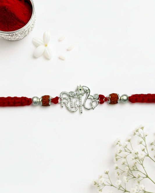 DIAMOND SHIV CHARMS FALGUNI SILVER RAKHI