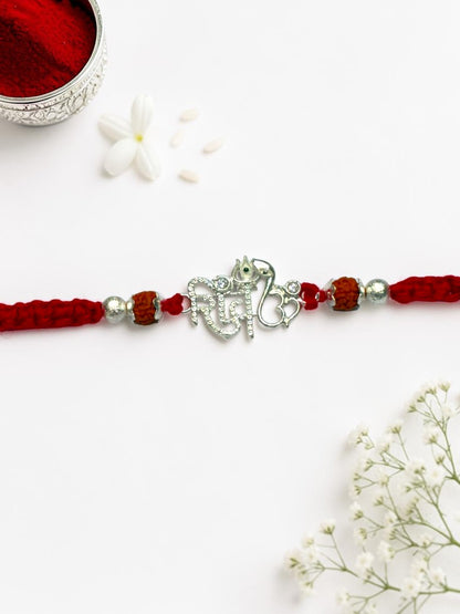 DIAMOND SHIV CHARMS FALGUNI SILVER RAKHI