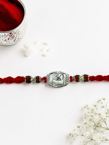 OM DAMRU DIAMOND AMORA SILVER RAKHI